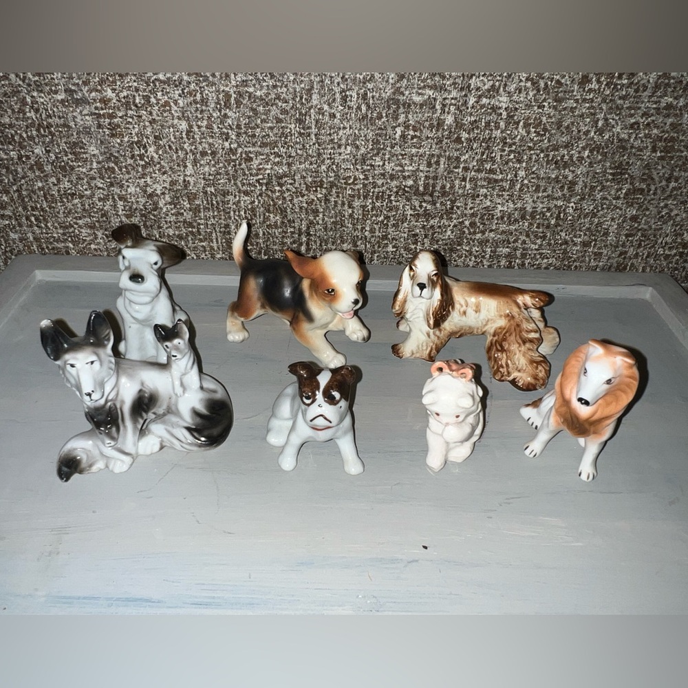 Vintage Ceramic and Porcelain Dog and 1 cat Figurine Collection